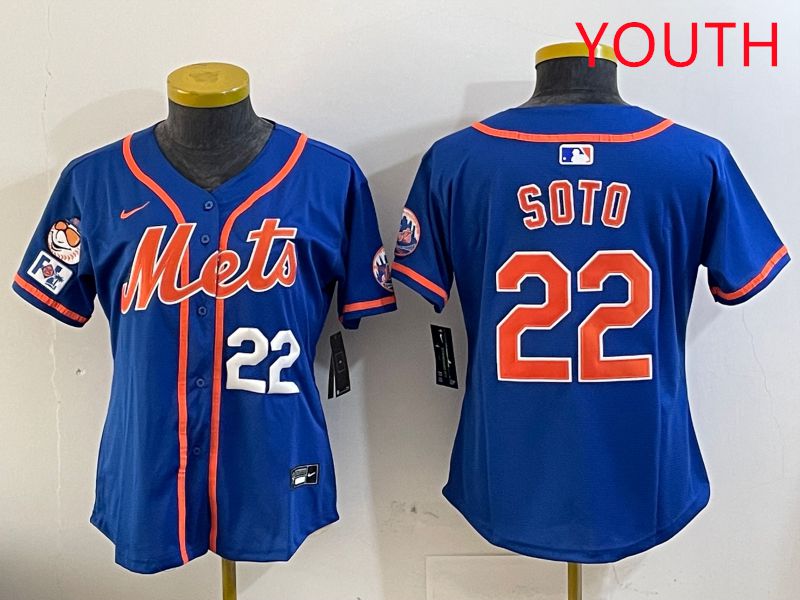 Youth New York Mets 22 Soto Blue Game Fashion 2025 Nike MLB Jersey style 2